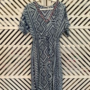 Dolma Coverup, tone on tone blues with cowrie shell detail